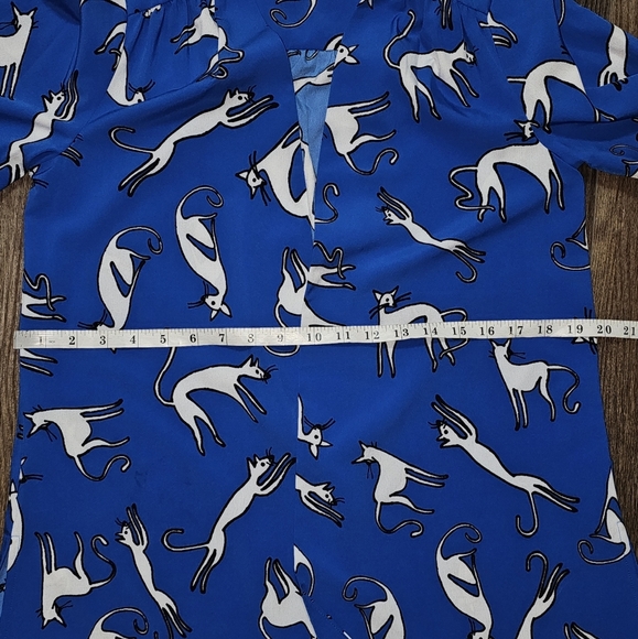 ModCloth Blue Cat Print Open Front Kimono Cardigan S/M - Picture 6 of 10